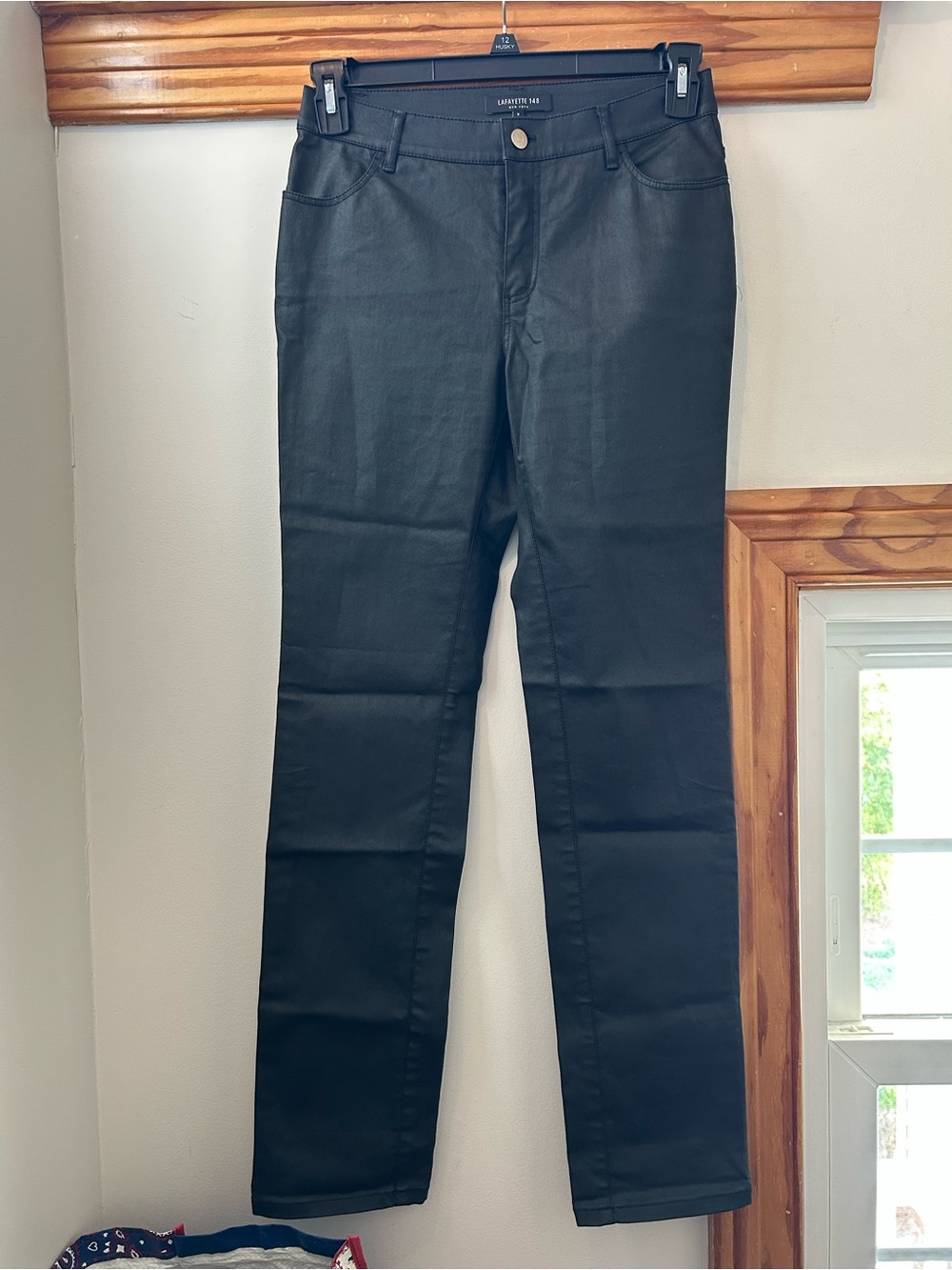 Lafayette 148 New York Black Straight-Leg Coated Pants